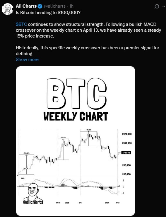 BTC 周线 MACD 交叉