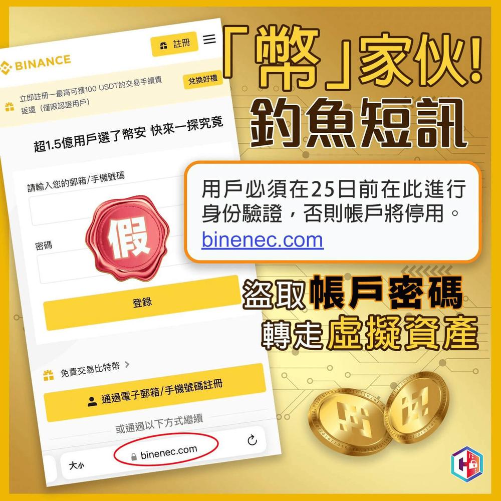 币安诈骗手法 3：假钓鱼简讯/E – mail