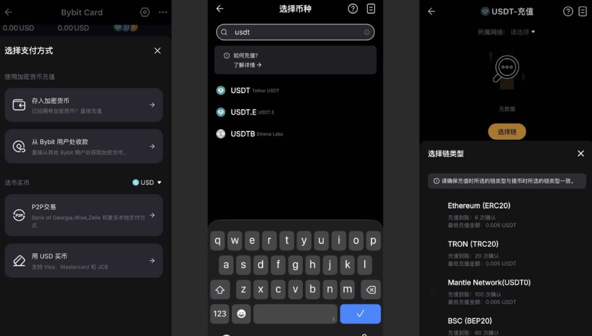 给 Bybit 卡充值 USDT