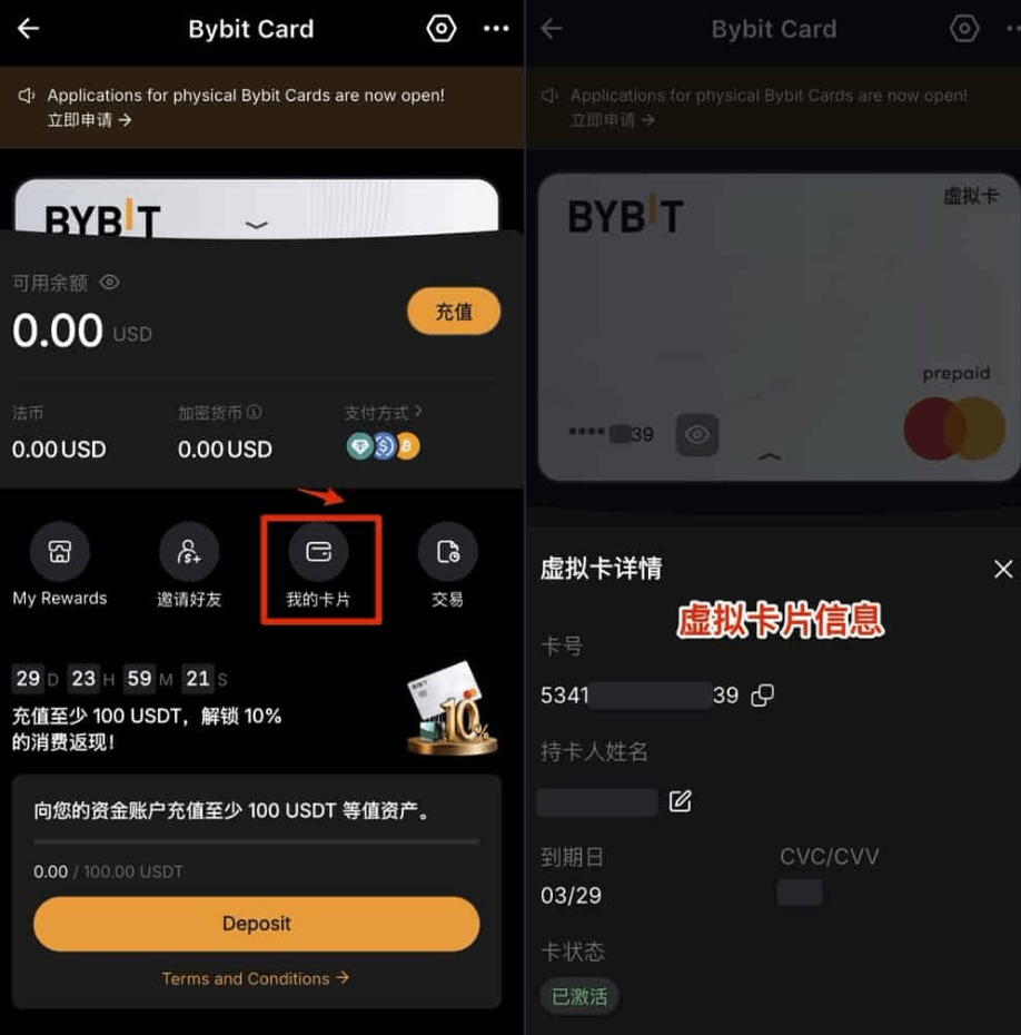 Bybit 亚洲卡卡片信息查看
